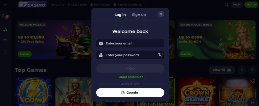 Inloggen op je B7 Casino Account